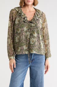 T Tahari Ruffle Tie Neck Top