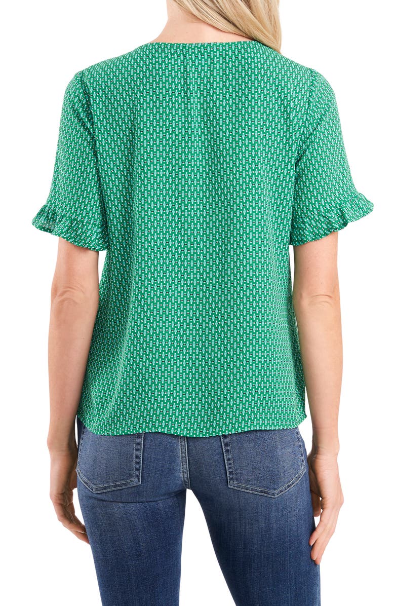 CeCe Garden Geo Print Ruffle Sleeve Top, Alternate, color, 
