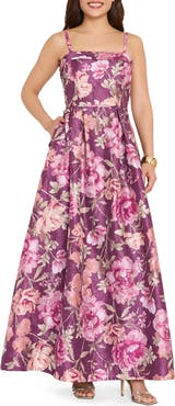 Tahari ASL Floral Jacquard Sleeveless Satin Gown