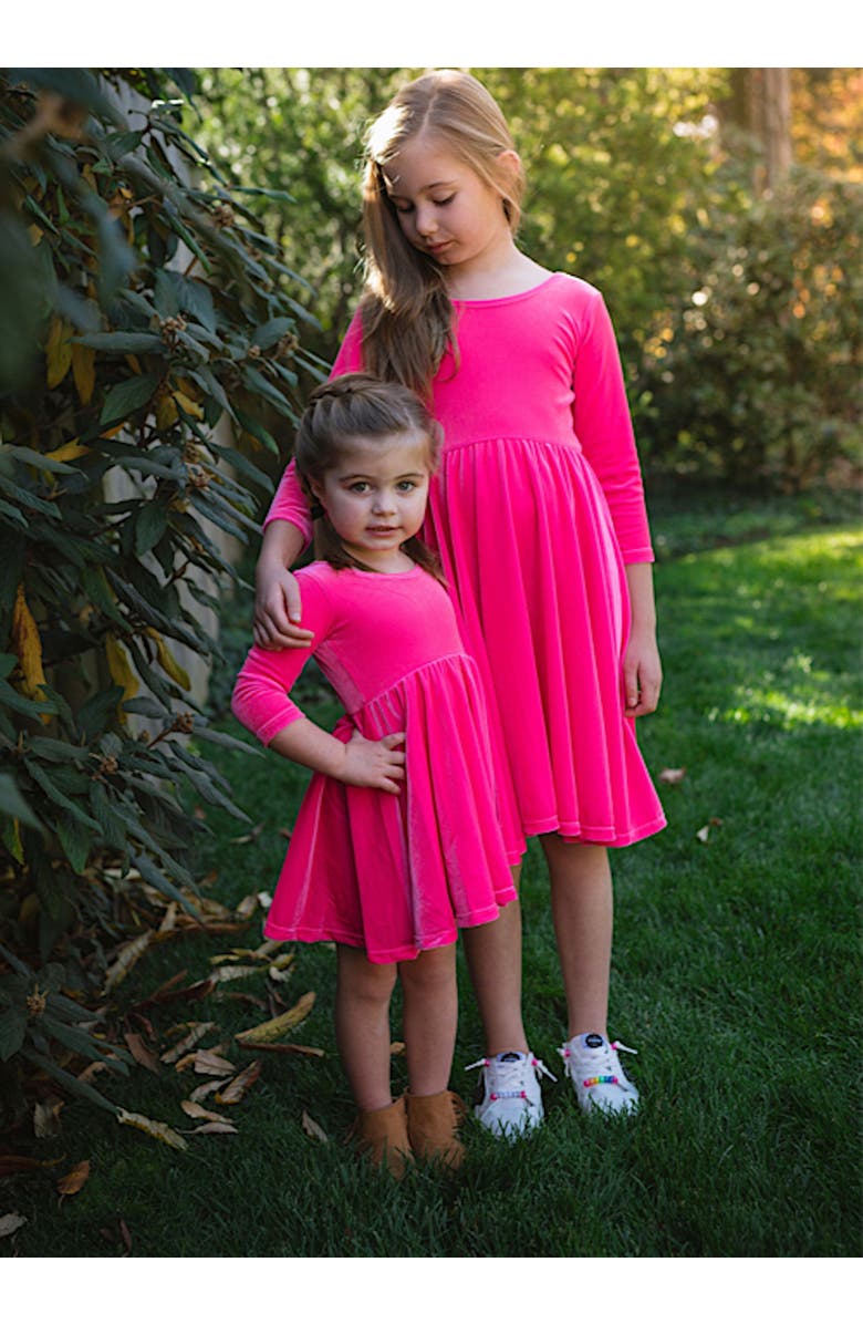 WORTHY THREADS Girls Stretch Velvet Twirly Dress, Alternate, color, Hot Pink