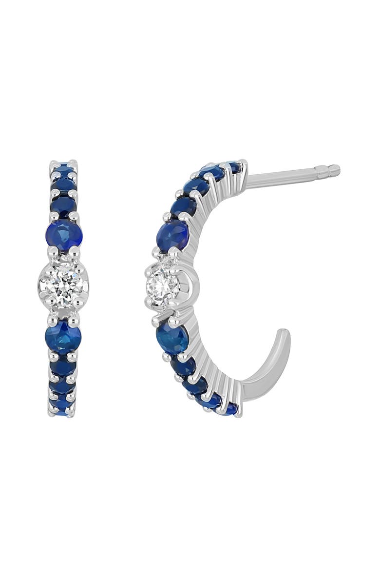 El Mar Diamond & Gemstone Hoop Earrings, Main, color, 18K WHITE GOLD - SAPPHIRE