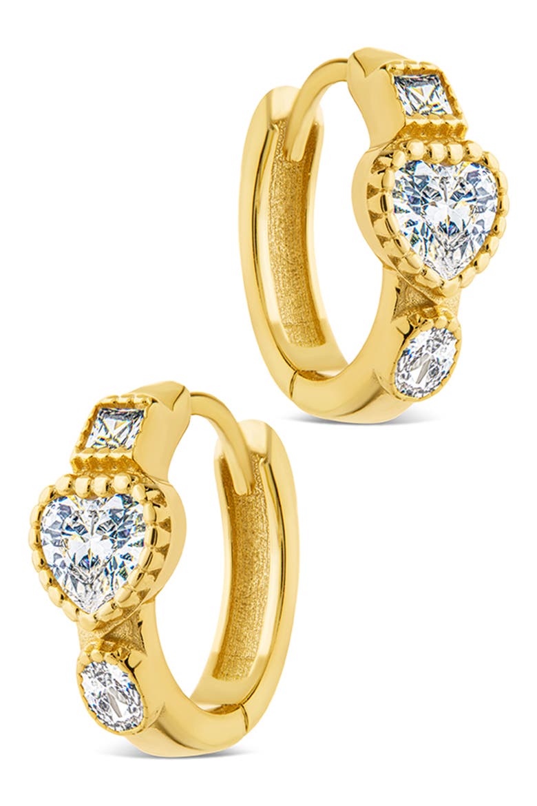 Inez Dainty Cubic Zirconia Heart Micro Hoop Earrings, Alternate, color, GOLD