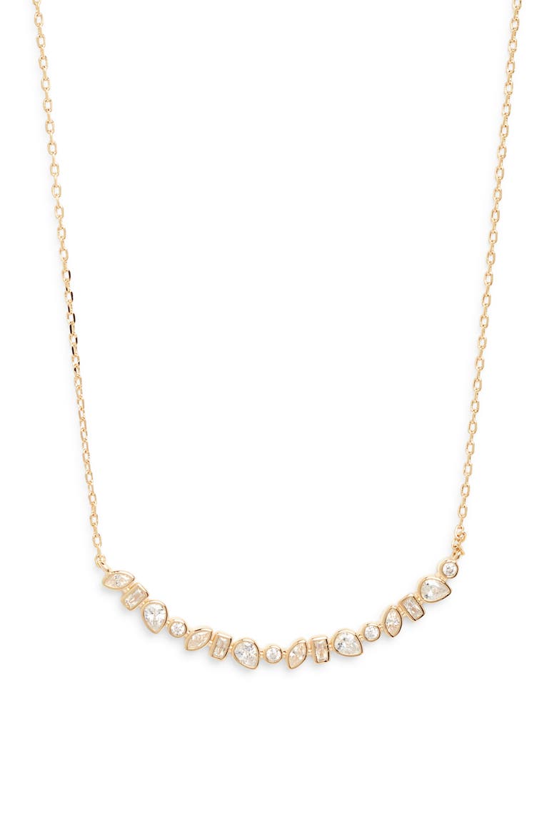 Mixed Cubic Zirconia Bar Necklace, Main, color, CLEAR- GOLD