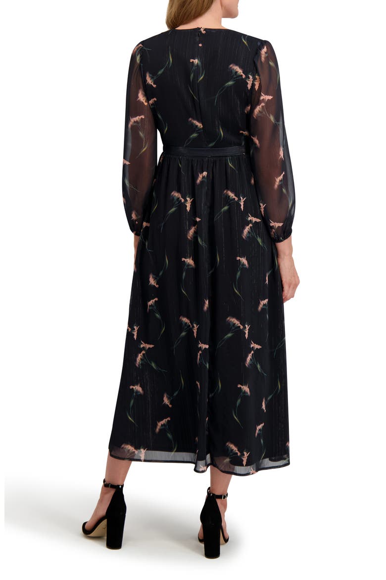 Maya Floral Long Sleeve Faux Wrap Chiffon Dress, Alternate, color, BLACK/ PINK