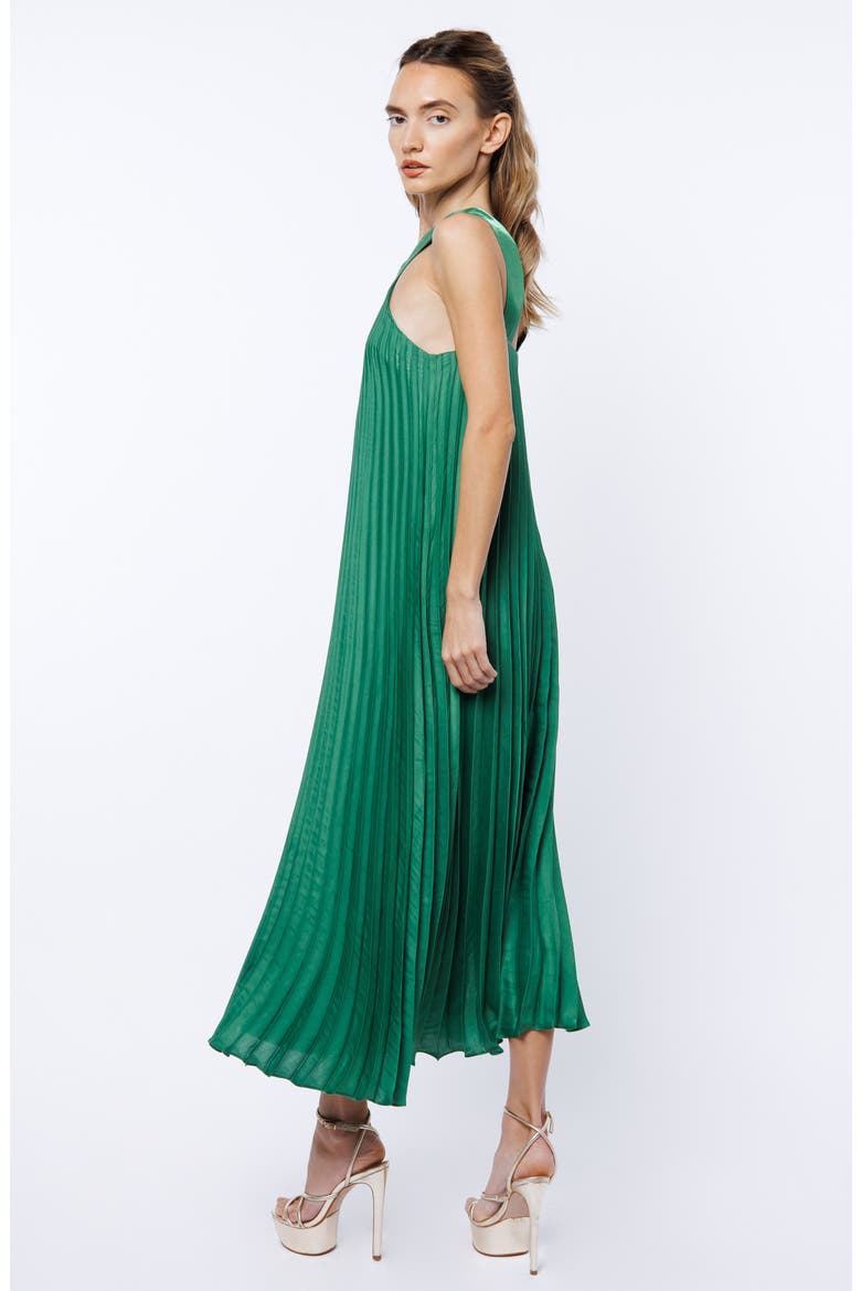 Mellisa Pleated Satin Dress, Alternate, color, GREEN