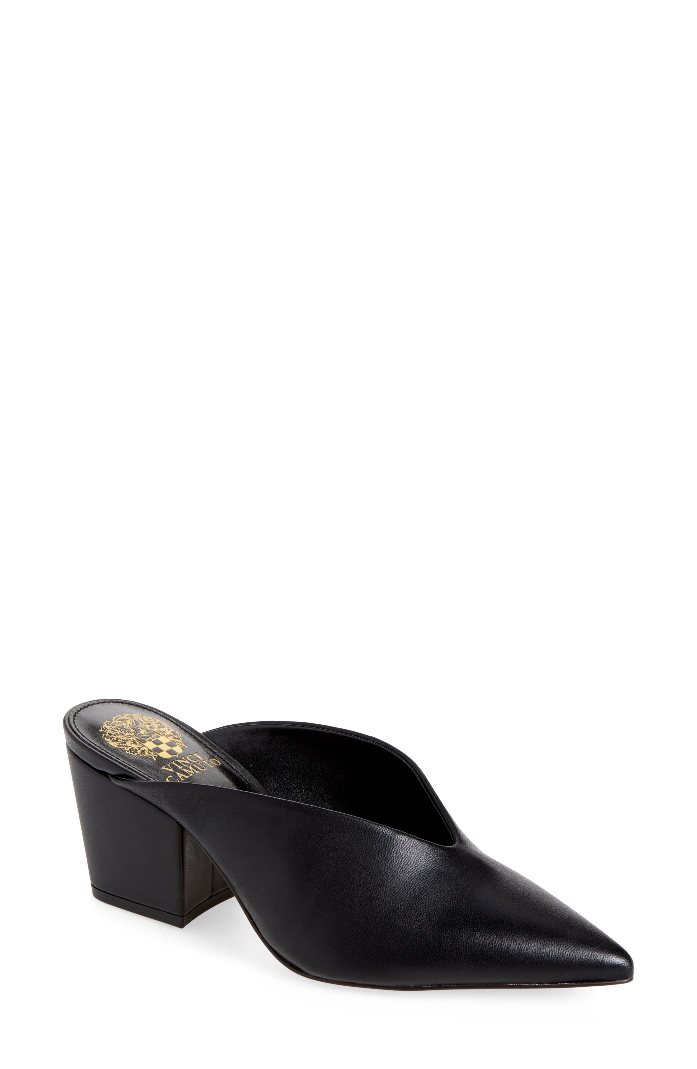 Lesleey Leather Pointed Toe Mule, Main, color, BLACK