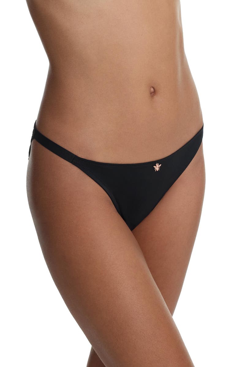 Skarlett Blue Bonbon Gingham Lace String Bikini, Alternate, color, Black