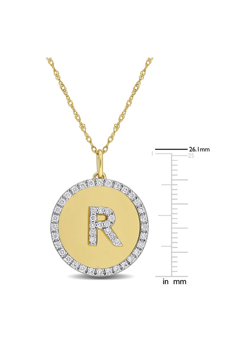 Lab-Grown Diamond Initial "R" Halo Necklace 14k, Alternate, color, Yellow Gold