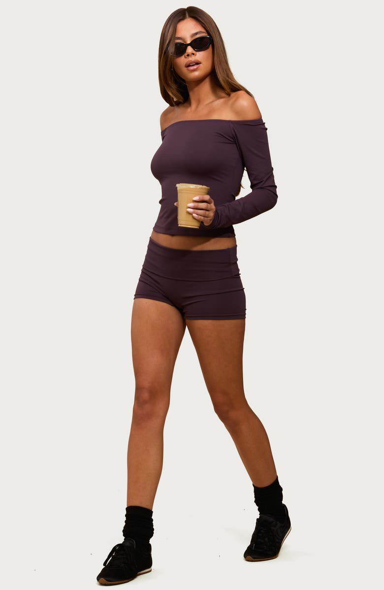 EDIKTED Soraia Foldover Bike Shorts, Alternate, color, Plum