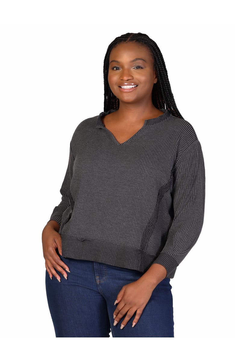 24seven Comfort Apparel Relaxed Fit Ribbed Knit V-Neck Sweatshirt Top, Alternate, color, 