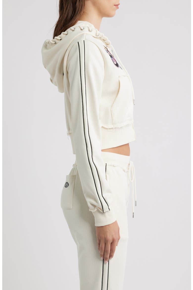 Cropped Raw Edge Full Zip Hoodie, Alternate, color, GARDENIA