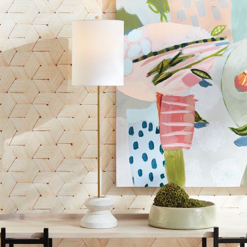 Napa Home & Garden 34.5" Kaiden 25w Whitewash Modern Premium Tall Geometric Lamp W/ Fabric Shade In White