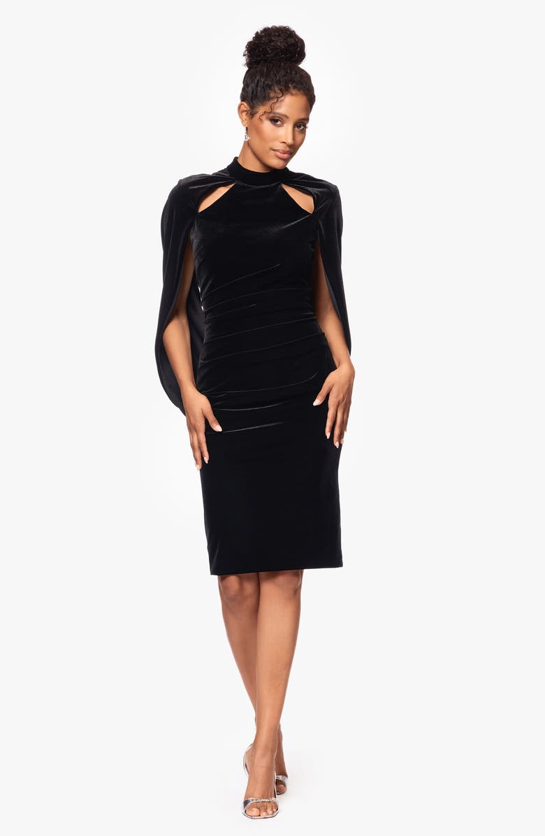 Betsy & Adam Cutout Capelet Velvet Cocktail Dress, Alternate, color, 