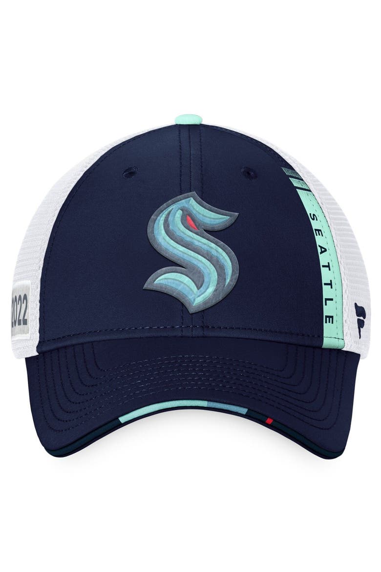 Men's Fanatics Branded Navy/White Seattle Kraken 2022 NHL Draft Authentic Pro On Stage Trucker Adjustable Hat, Alternate, color, Navy