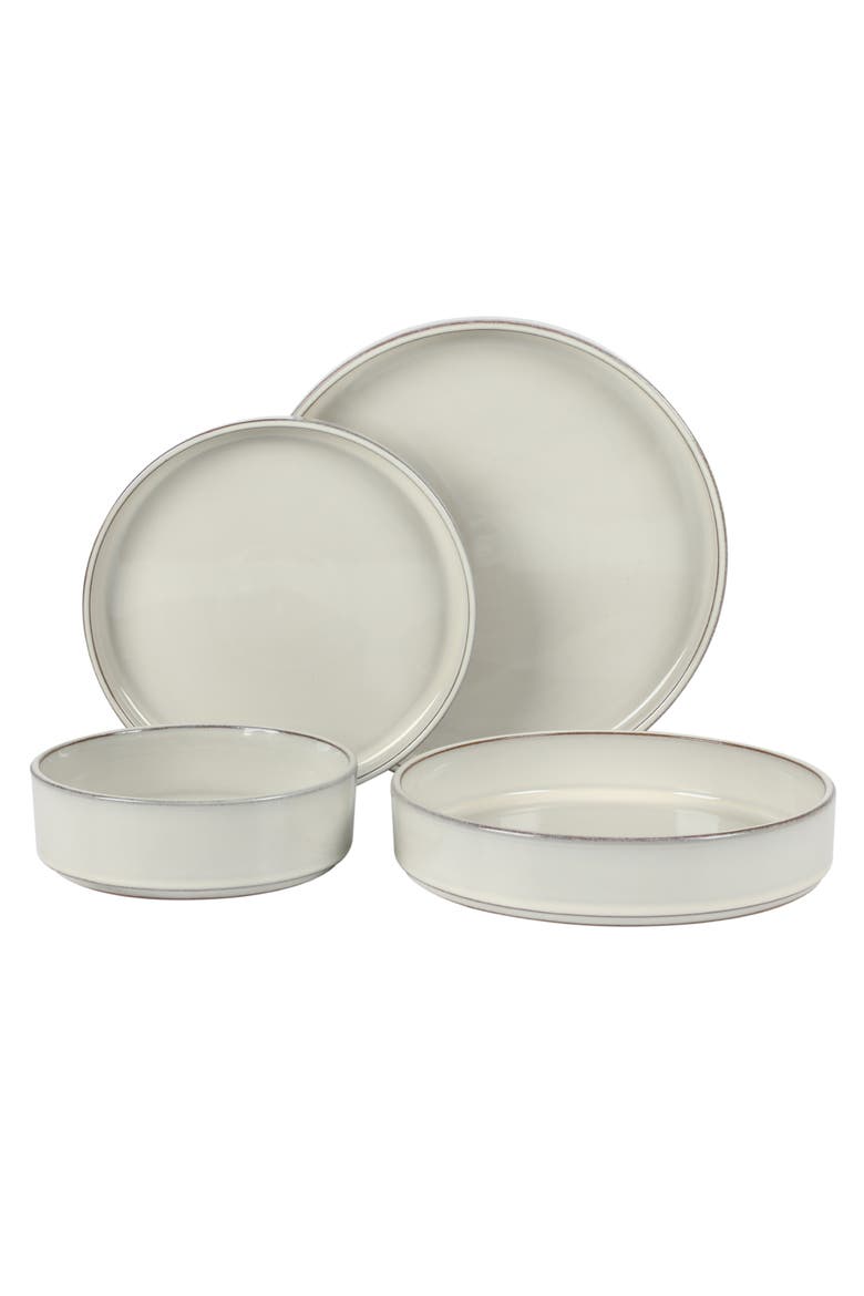 Santorini Mist 16 Piece Terracotta Reactive Glaze Plates and Bowls Dinnerware Set, Alternate, color, Moonstone White