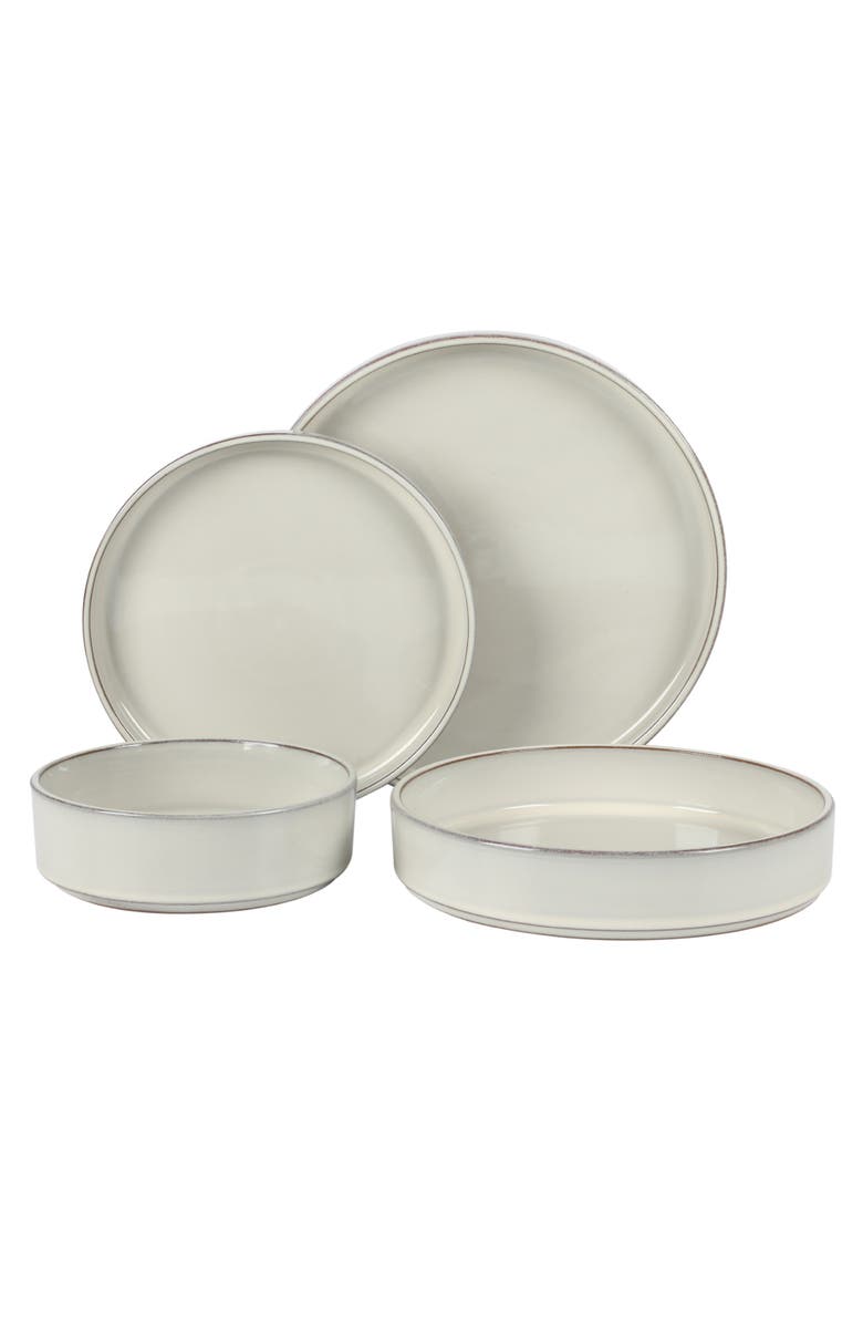 Bloomhouse Santorini Mist 16 Piece Terracotta Reactive Glaze Plates and Bowls Dinnerware Set, Alternate, color, Moonstone White