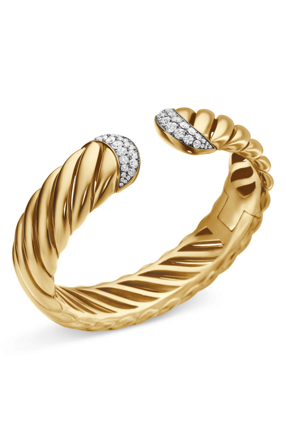 Sculpted Cable 18k Gold & Pavé Diamond Cuff Bracelet, image 5 of 6