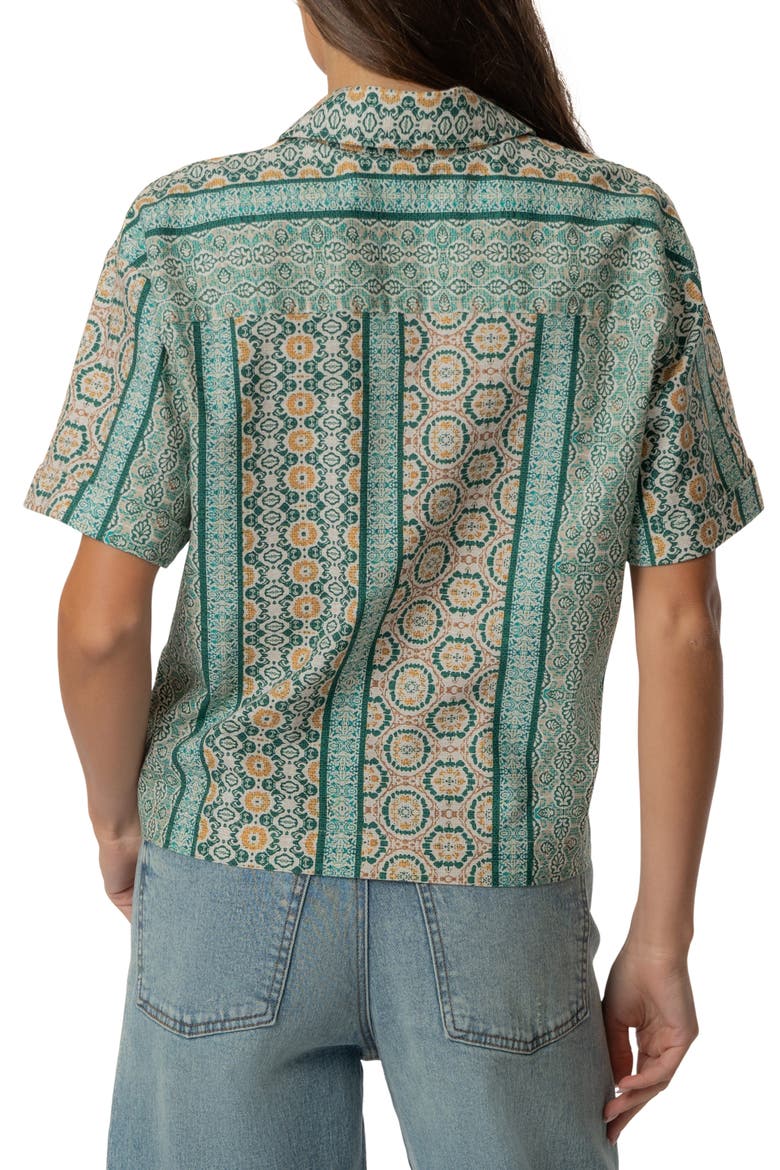 Aida Stretch Cotton Blend Short Sleeve Button-Up Top, Alternate, color, CANTERBURY-JUNGLE/ SAND