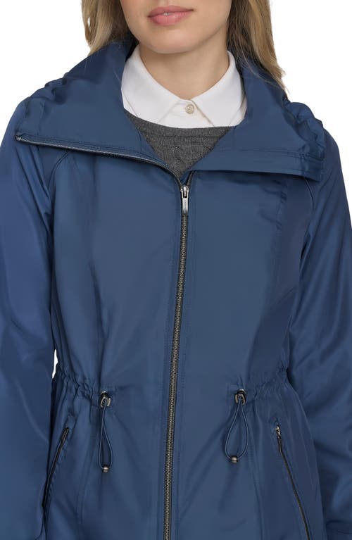 Cole Haan Travel Packable Hooded Rain Jacket In Blue