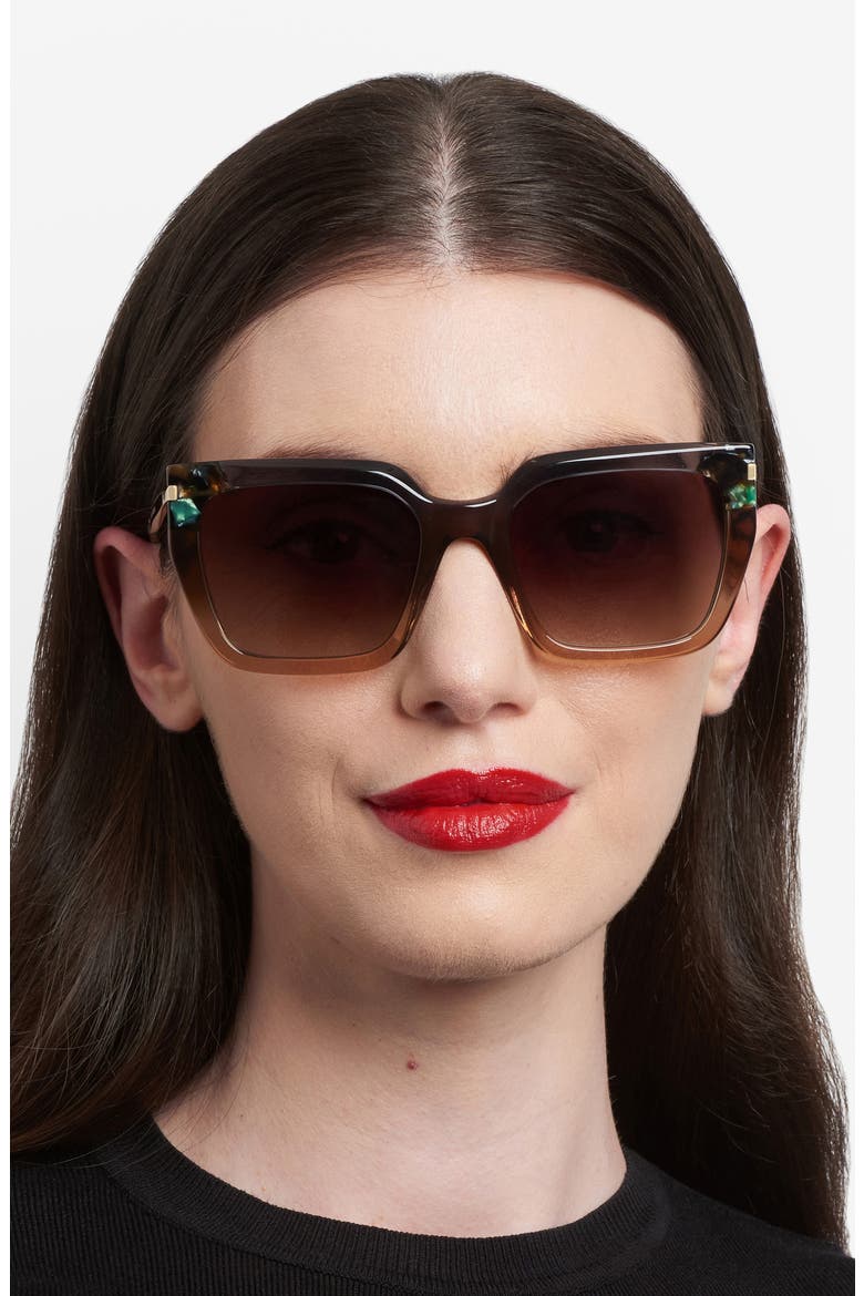 55mm Rectangular Sunglasses, Alternate, color, BROWN SHADED GREY/ BROWN SF