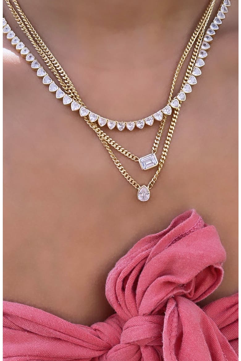 Fancy Bezel Pendant Necklace, Alternate, color, GOLD/ WHITE/PEAR CUT
