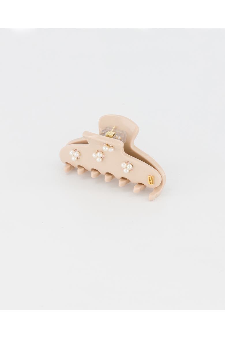 Small Pearls and Crystals Acetate Hair Clip, Alternate, color, Beige