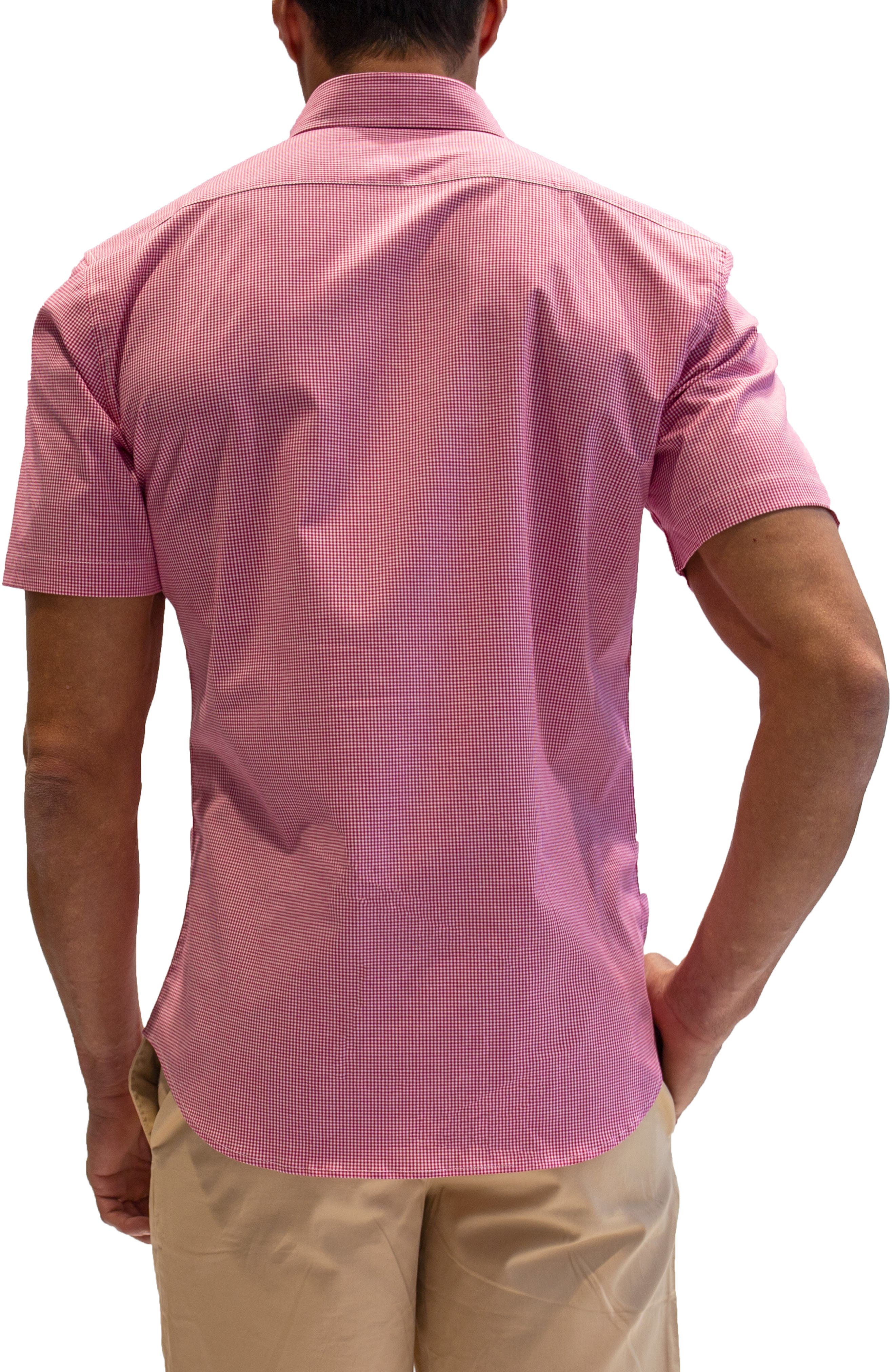 Micro Gingham Stretch Cotton Short Sleeve Button-Down Shirt - image 2
