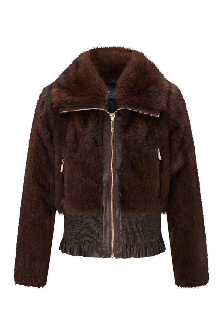 Fur-Free Sable (Faux Fur) Zip Jacket, Wing Collar, Alternate, color, DARK BROWN