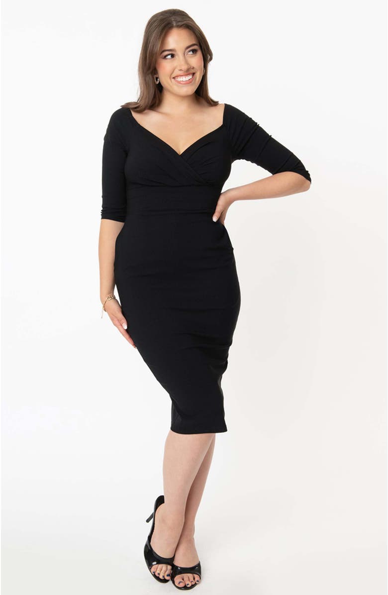 Unique Vintage Shailene Pencil Dress, Alternate, color, Black