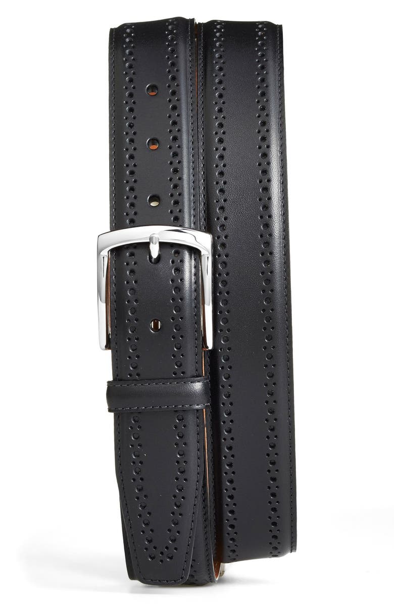 Allen Edmonds Manistee Brogued Leather Belt, Main, color, Black
