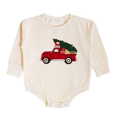 Christmas Truck Patch Long Sleeve Romper (Baby)