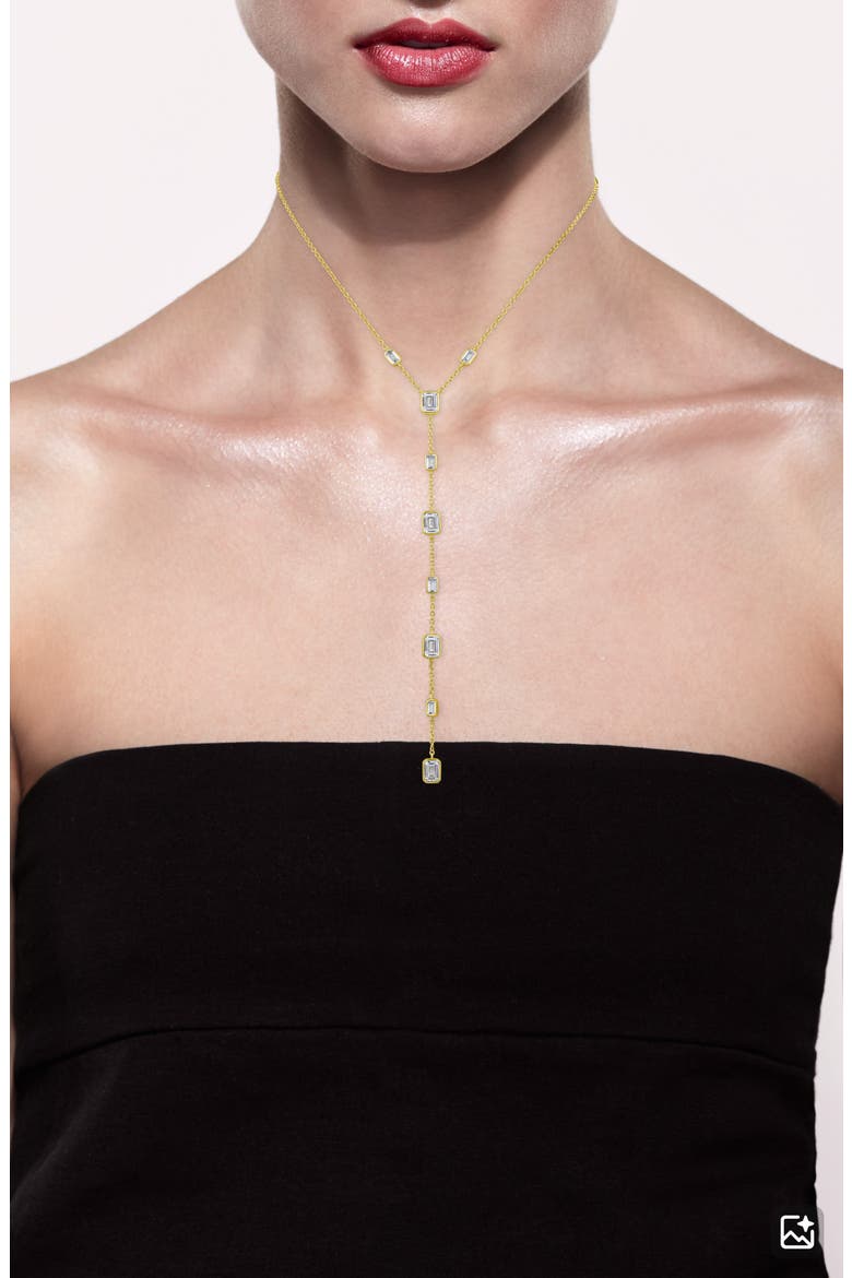 Emerald Cut Cubic Zirconia Station Y-Necklace, Alternate, color, GOLD PLATED