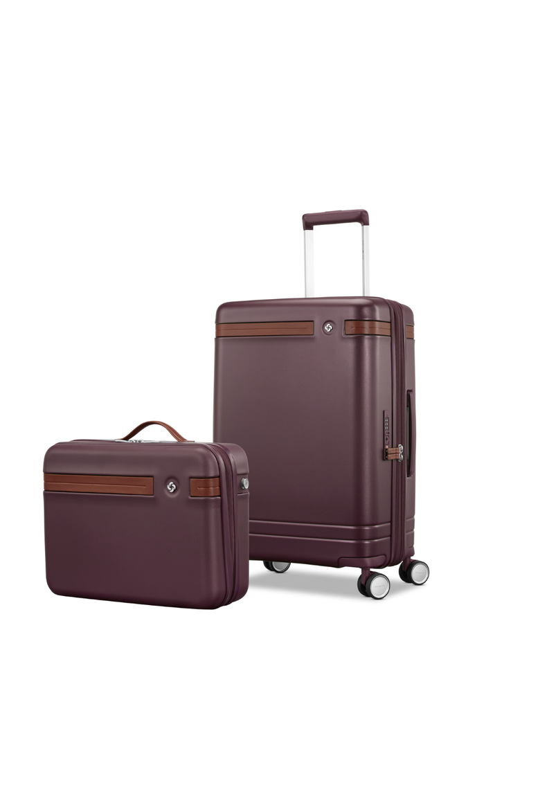Virtuosa 2 Piece Set Train Case & 21" Carry On Spinner Luggage, Main, color, Burgundy