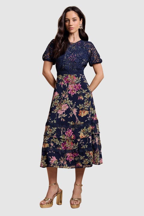 Petite Lace Bodice Midi Dress