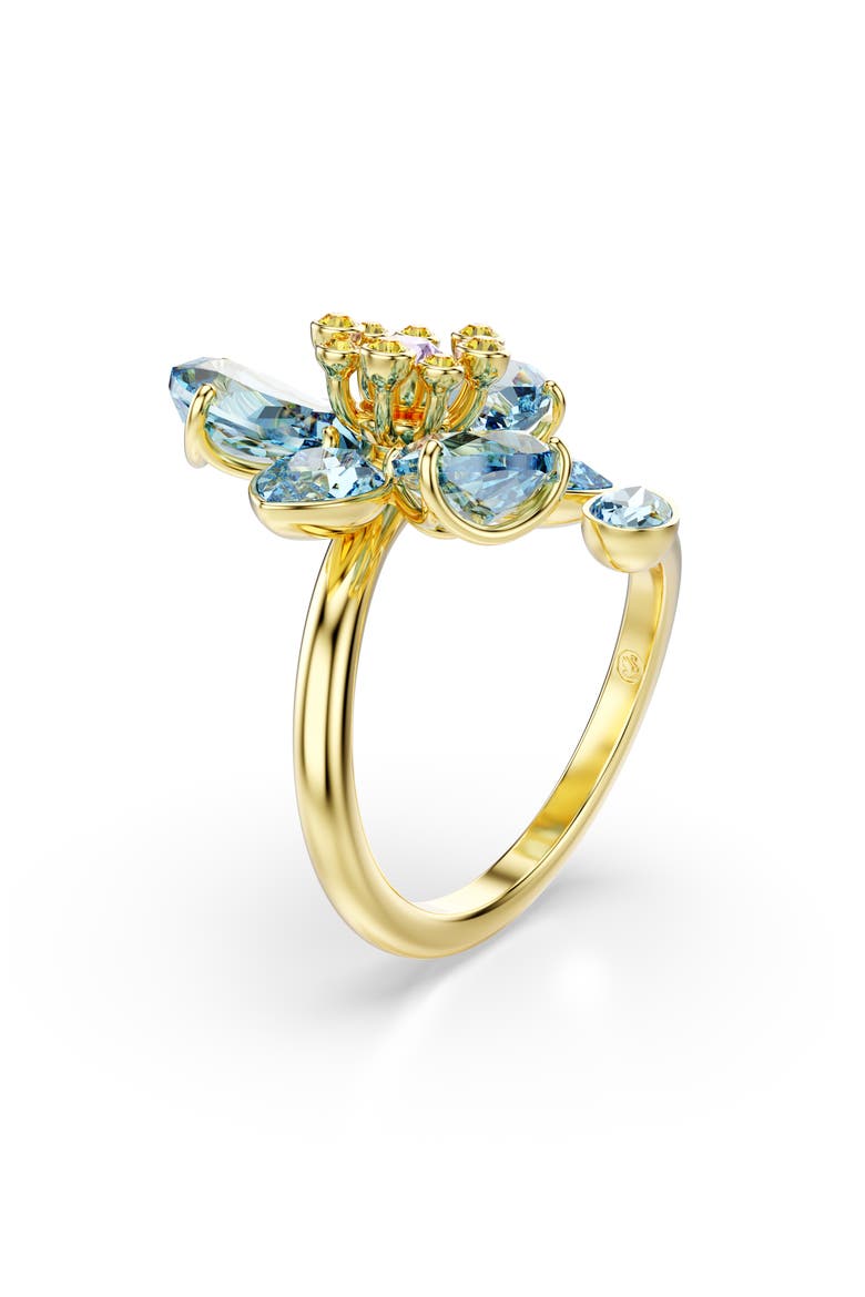 Idylla Crystal Flower Open Ring, Alternate, color, BLUE