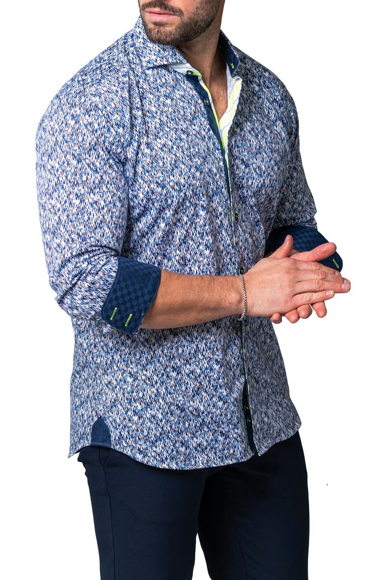 Maceoo Einstein Skim Blue Cotton Button-Up Shirt, Alternate, color, Blue