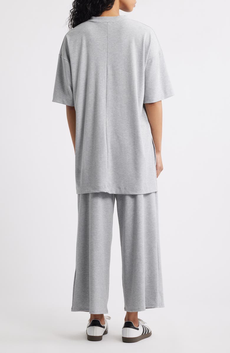 Dressed in Lala Lex Ribbed Oversize T-Shirt & High Waist Crop Pants Set, Alternate, color, Heather Grey