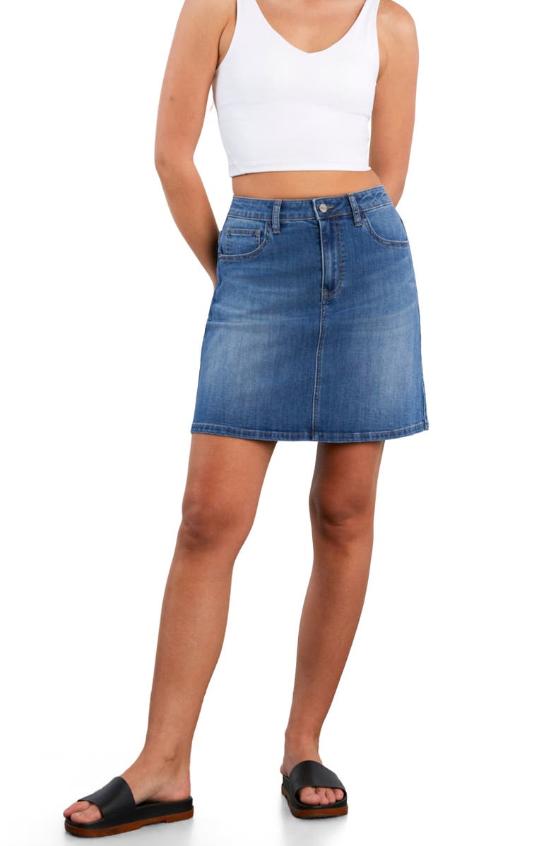 HINT OF BLU A-Line Denim Skirt, Alternate, color, Vintage Blue