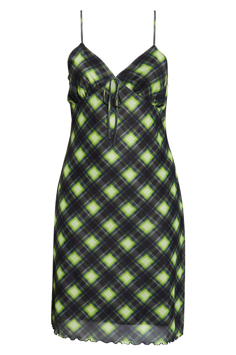 Print Mesh Slipdress, Alternate, color, BLACK- GREEN ABBY PLAID