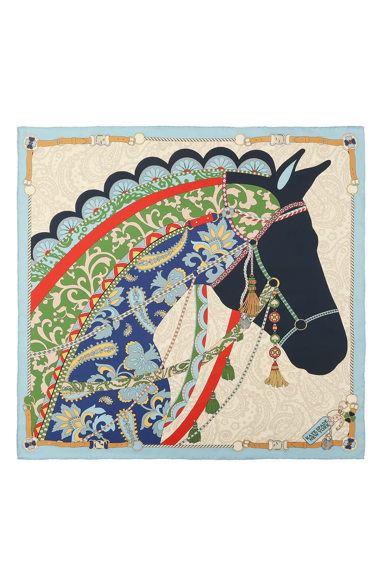 Kate Spade New York Lunar New Year Horse Square Silk Scarf, Alternate, color, Ivory Multi