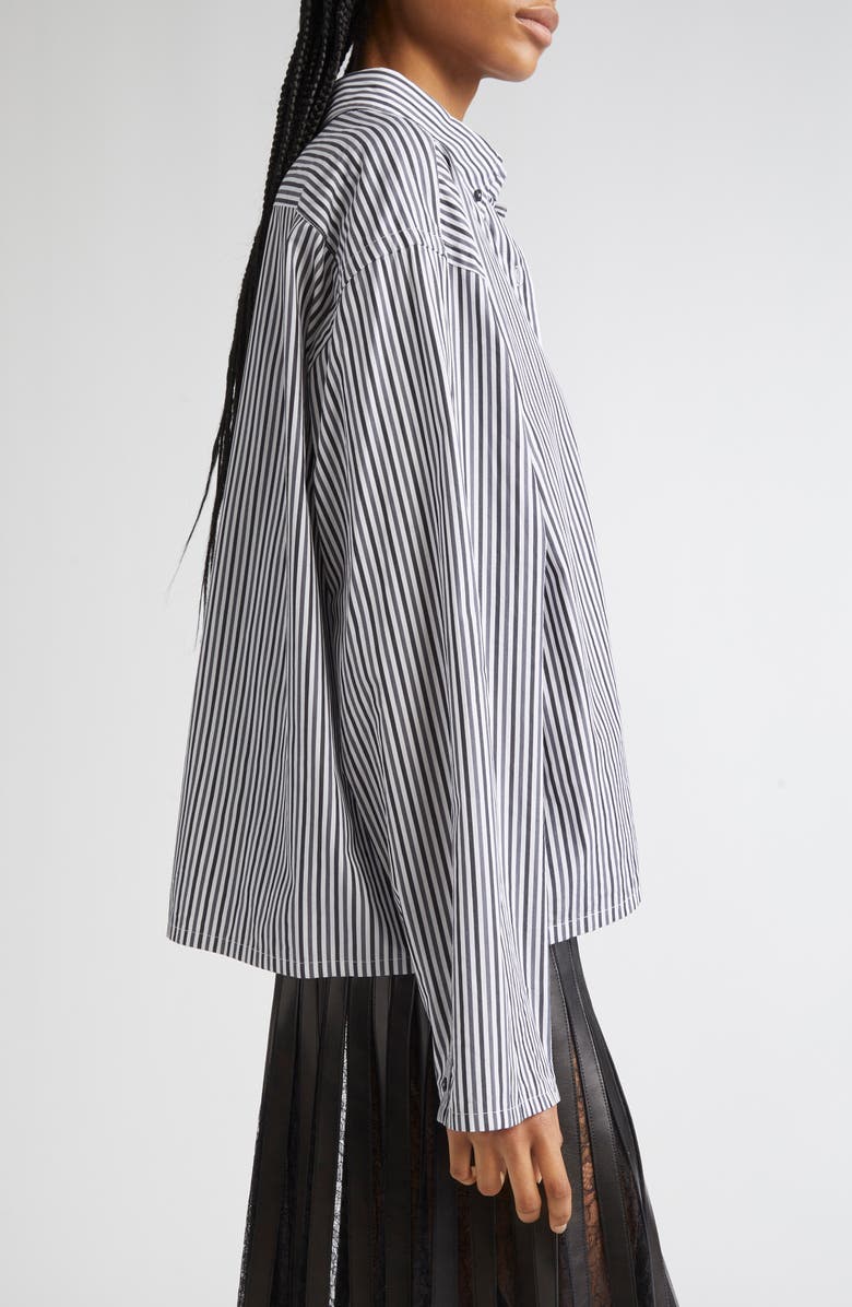 Brandon Maxwell The Javi Stripe Boxy Cotton Poplin Button-Down Shirt, Alternate, color, Grey Black Stripe