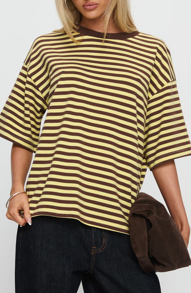 Princess Polly Settle Down Stripe Oversize T-Shirt, Main, color, Yellow
