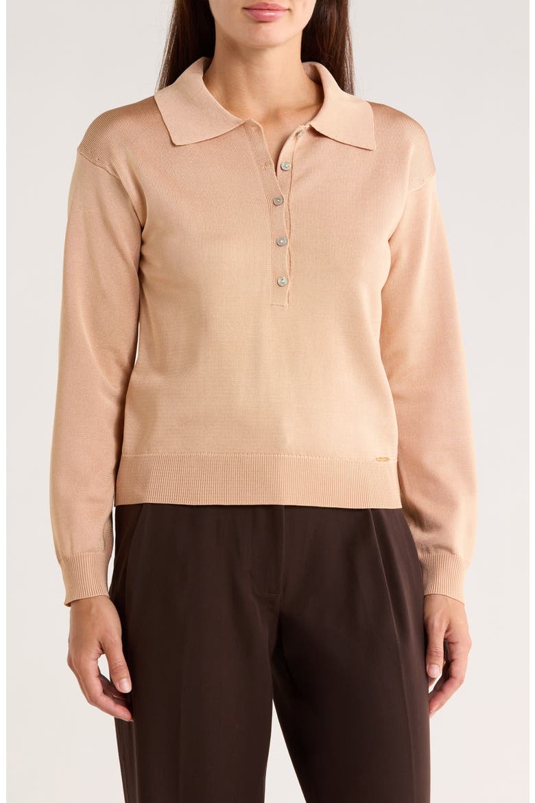 Solid Polo Sweater, Main, color, CAMEL WOOD