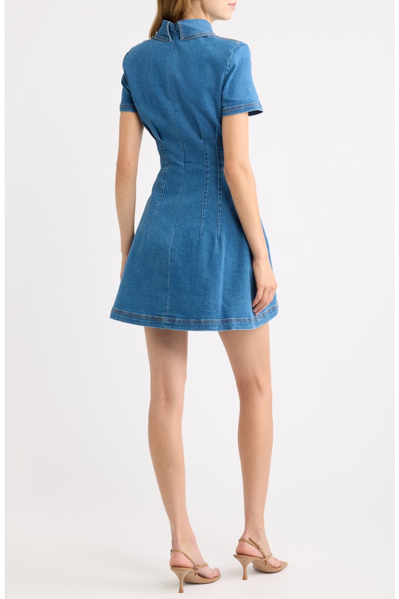 Pleated Seamed Cotton Blend Denim Fit & Flare Minidress, Alternate, color, LIGHT BLUE