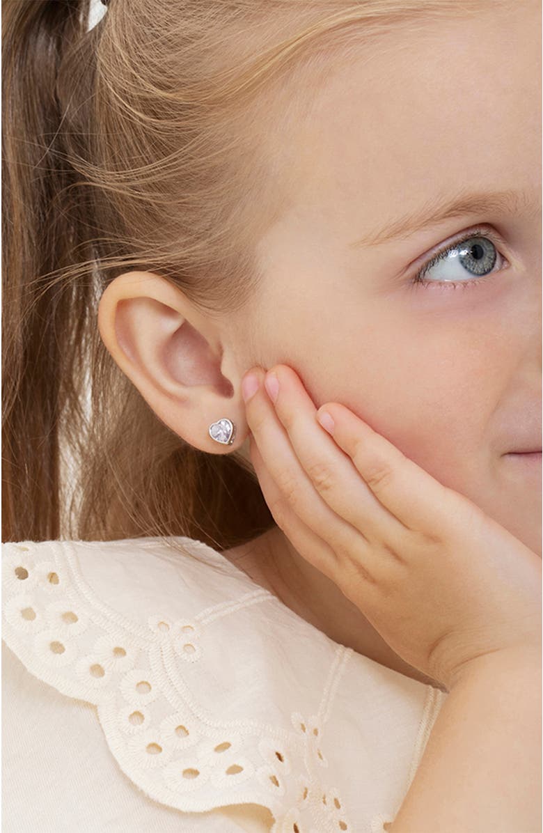 In Season Jewelry Bezel Cubic Zirconia Heart Earrings, Alternate, color, Silver