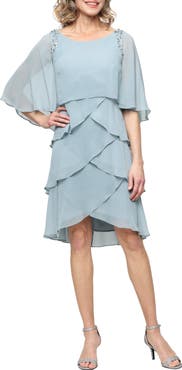 SL FASHIONS Beaded Tiered Chiffon Dress