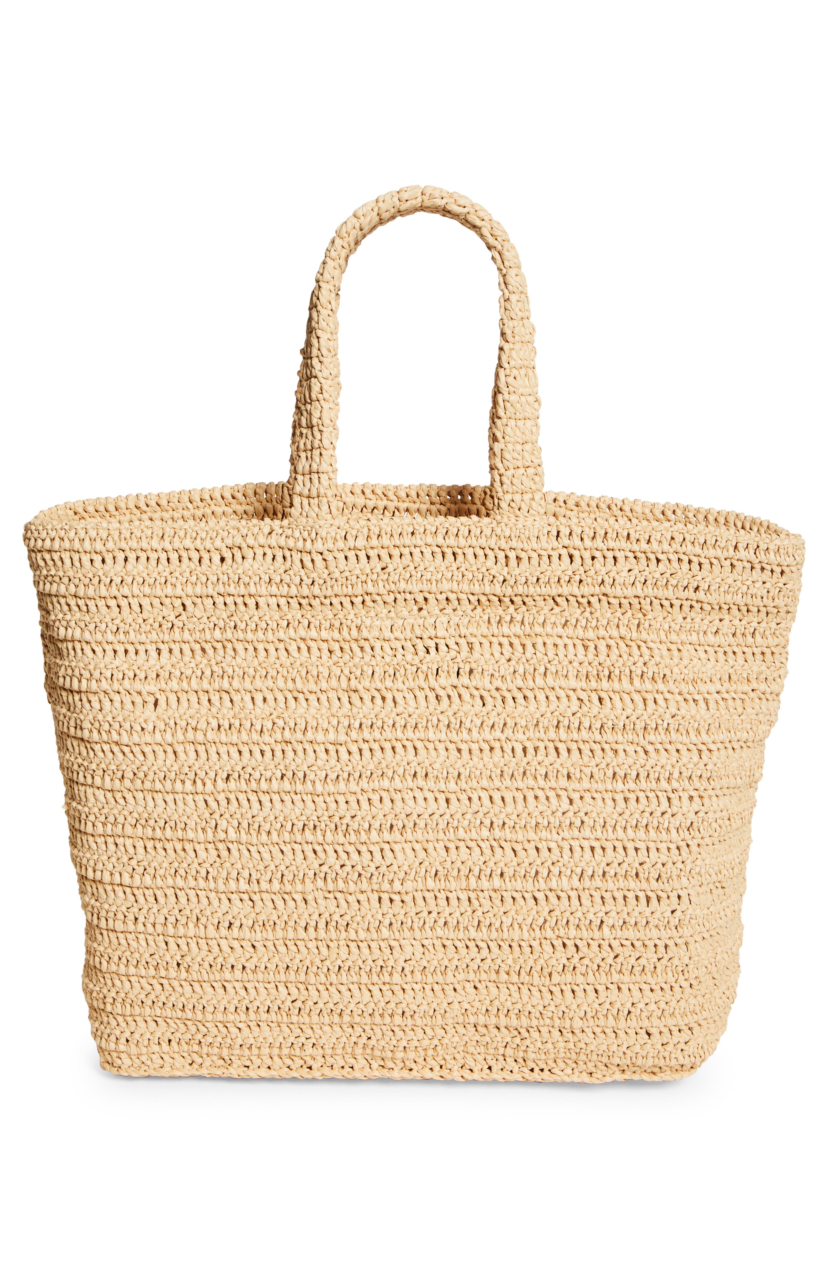 Rive Gauche Logo Crochet Tote, Alternate, color, NATURALE/ DEEP MARINE