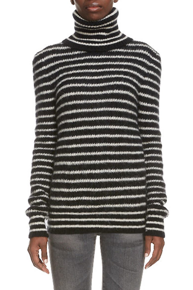 Stripe Turtleneck Sweater, Main, color, NOIR/ NATUREL