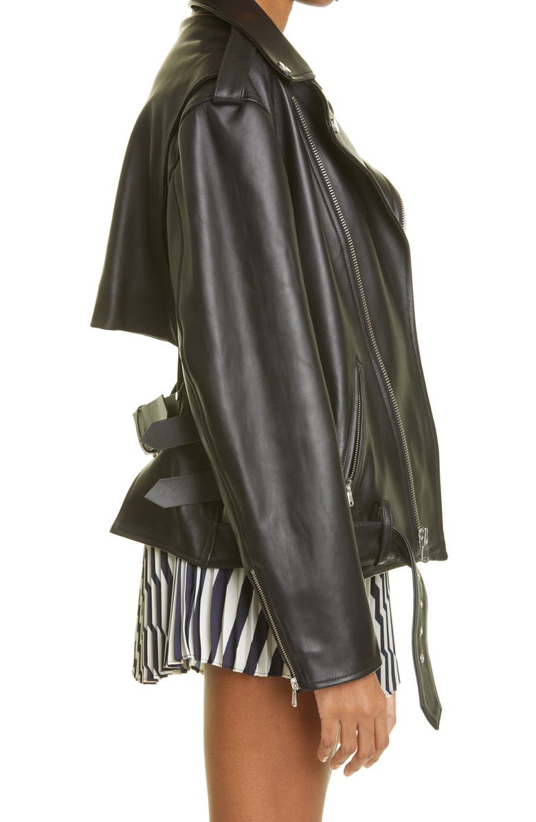 MONSE Cutout Belted Leather Biker Jacket, Alternate, color, 