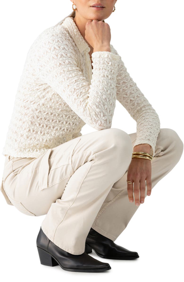 Sanctuary Dreamgirl Lace Button-Up Shirt, Alternate, color, Milk